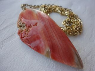 Goldplated 28 " Belcher 6cm Pink / Green Abalone Pendant 16 Gram Vintage Necklace