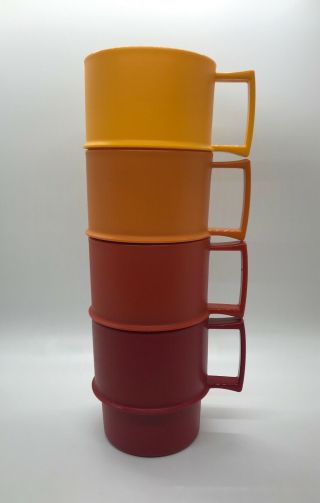 Set (4) Vintage Tupperware Stacking Coffee Mugs Harvest Colors