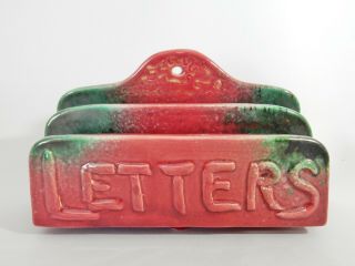 Vintage Retro Australian School Studio Pottery Letter Holder Artist Signed Red