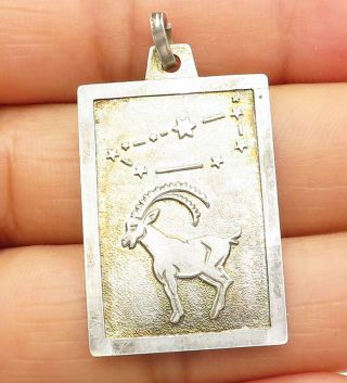 925 Sterling Silver - Vintage Aries Ram Square Astrology Zodiac Pendant - P6635
