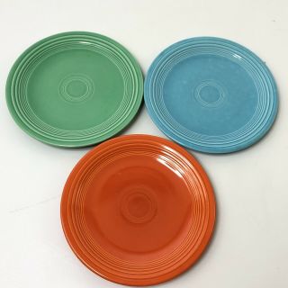 Set Of 3 Vintage Homer Laughlin Fiestaware 7 " Plates Turquoise Red/orange Green