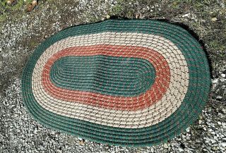 Oval Braided Decorative Area Rug Earth Colors 30 By 49 Inches Vintage