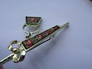 Vintage embroidery style umbrella brooch & similar pill box & mirror 4