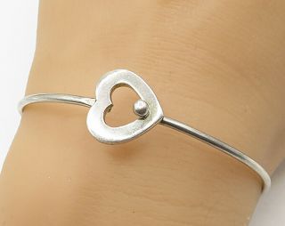 925 Sterling Silver - Vintage Love Heart Hinged Bangle Bracelet - B2524