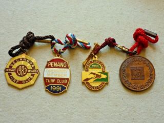 Four Vintage Horse Racing Badges Selangor Penang Turf Club Macau Jockey Club