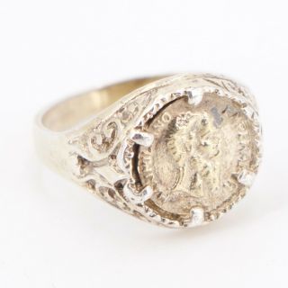 Vtg Sterling Silver & 8k Gold 1865 Mexico Maximiliano Coin Ring Size 5.  25 - 2.  5g