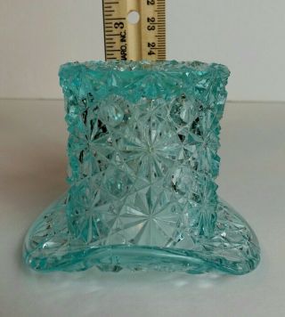 Vintage Fenton Top Hat - Pressed Glass Figurine - Aqua Blue - Daisy & Button - 2 1/4 "