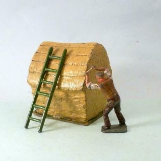 Vintage Lead Farm Johillco Haystack With Base,  Ladder,  Britains Man 1920 - 50s