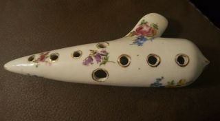 Vintage Ceramic Porclien Ocarina Flute Insturment 12 Hole Hand Painted Floral