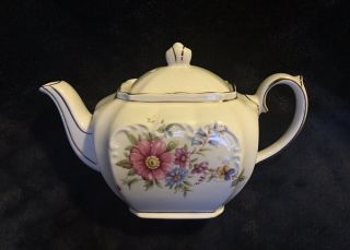Vintage 1950’s Sadler England Cube Shaped Floral Gilt Teapot 4