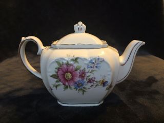 Vintage 1950’s Sadler England Cube Shaped Floral Gilt Teapot 5