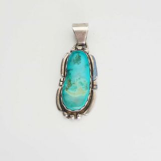 Signed Vintage Native American Turquoise And Sterling Silver Pendant Rrj
