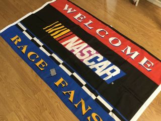 Vintage Nascar Racing Logo Welcome Race Fans Flag Large 3 X 5 Ft 3