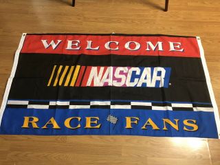 Vintage Nascar Racing Logo Welcome Race Fans Flag Large 3 X 5 Ft 4