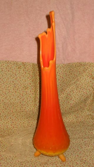 Vtg Orange Bittersweet Viking Glass Slag Ombre Hobnail Swung Stretch Vase 14.  5 "