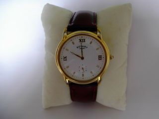 Rotary Mens Vintage Gold Plated Quartz Watch 10423 - Seconds Dial Leather Strap