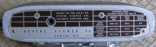 REVERE Stereo 33 Orig.  Early 50 ' s Vintage 3D 35mm Camera VG 3