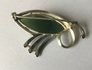 Vintage Art Deco Jewellery Silver Marcasite & Jade Brooch Dress Pin 4