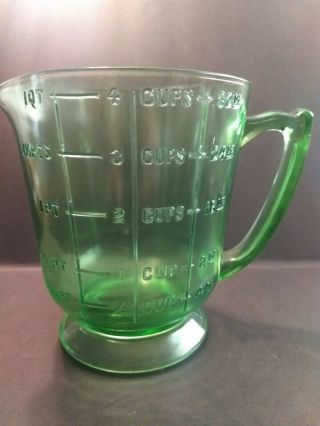 Vintage Depression Era Green Glass Measuring Cup 4 Cups
