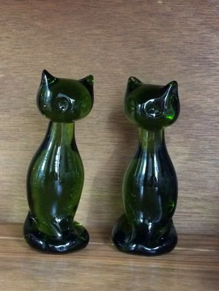 Vintage Viking ? Green Glass Cat Set Figurine