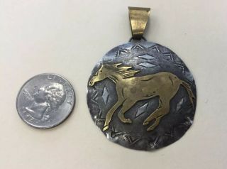 Vintage Two Tone Sterling Silver 925 Large Etched Horse Pendant TD1 3