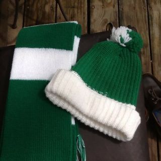 1980 ' s YORK JETS VINTAGE NFL FOOTBALL POM BEANIE HAT WITH MATCHING SCARF 2