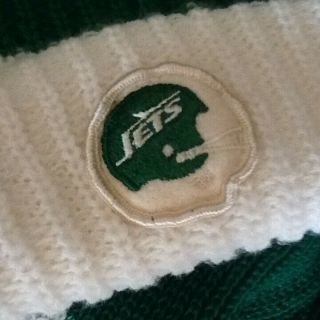 1980 ' s YORK JETS VINTAGE NFL FOOTBALL POM BEANIE HAT WITH MATCHING SCARF 4