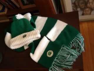 1980 ' s YORK JETS VINTAGE NFL FOOTBALL POM BEANIE HAT WITH MATCHING SCARF 5