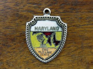 Vintage Silver Maryland The Old Line State Map Travel Shield Souvenir Charm