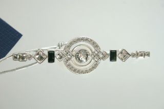 Vintage Swarovski Signed Silver Plated White Crystal Bar Pin Black Detail $125