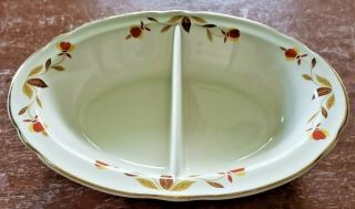 Vintage Hall Autumn Leaf Divided Ruffled Oval Serving Bowl Dish 10 1/2 " L X 8 " W