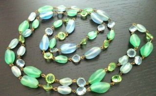 Stunning Vintage Estate High End Blue & Green All Glass Bead 39.  5 Necklace G691d