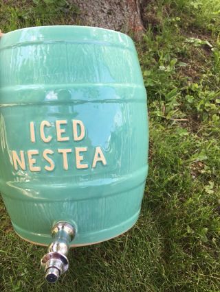 Vintage Iced Nestea Porcelain Barrel Beverage Dispenser