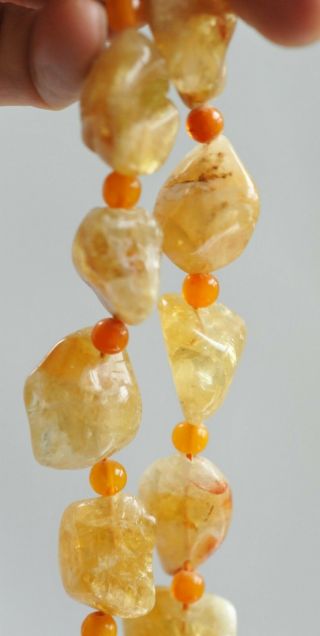 Spectacular Vintage Amber Quartz and Carnelian Bead Necklace w/Silver Clasp 5