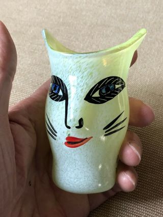 Kosta Boda Art Glass Vintage Unique Yellow Whiskers Face Hand Painted & Signed