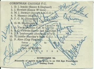 Vintage Corinithian Casuals Cut Scorecard,  Signed By 11 Players