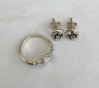Vintage Sterling Silver 925 Claddagh Ring & Earrings - Size I 4