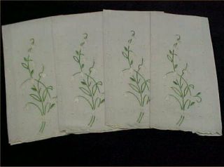 4 Vintage Hand Guest Tea Towels Embroidered Applique Fingertip Flowers 1940s Set