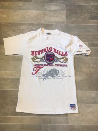Vintage 1990s Buffalo Bills T Shirt Large L White Nutmeg Mills Single Stitch Ss