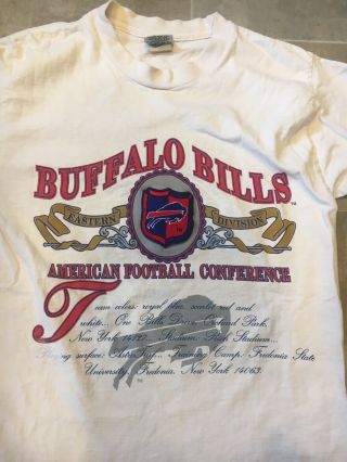 VINTAGE 1990s Buffalo Bills T Shirt Large L White Nutmeg Mills Single Stitch SS 2
