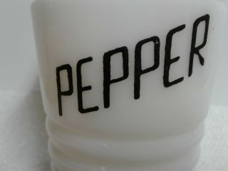 Vintage Hazel Atlas Salt & Pepper Shakers Milk Glass Beehive Ribbed With Black 5