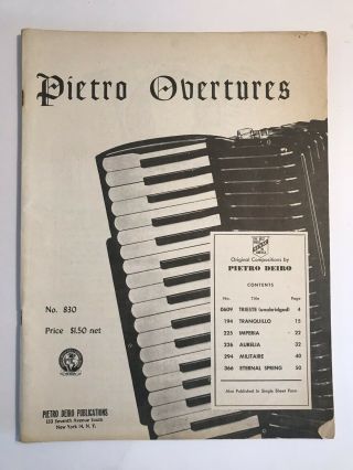 Vtg Pietro Overtures 1952 Pietro Deiro Accordion Sheet Music 57 - Page Song Book