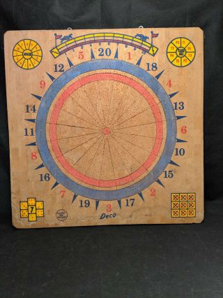 A Vintage Deco Wood 2 Sided Dart Board Traditional & Baseball 22 " 1 - 1/4 " Thick