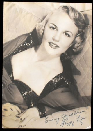 Vintage 1940s Peggy Lee Singer Signed Autographed Promotional Card Lelands Loa