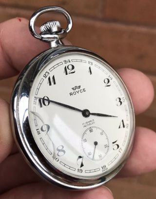 A Gents Quality Vintage Royce Silver Plated Open Face Pocket Watch,  C1970s.