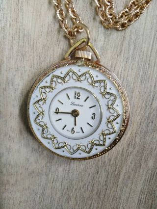 Vintage Ladies Swiss Wind Up Lucerne Pendant Embossed Watch With Chain