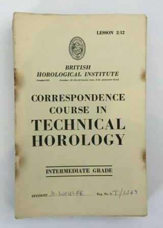 12 Vintage Books Correspondence Course in Technical Horology Intermediate Grade 2
