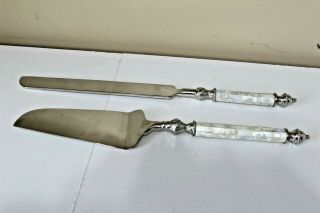Towle Silver Cake Knife And Server Set Vintage W/ Mother Of Pearl Handles.