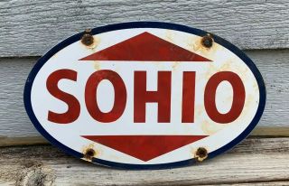 Vintage Sohio Oil Company Gasoline Porcelain Sign Pump Plate Lubester