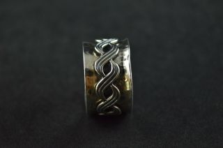 Vintage Sterling Silver Wide Ring W Weave Spinning Center - 8.  2g